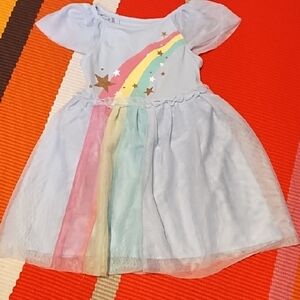 2 Colorful Rainbow Dress with Stars And Long Sleeve Flannel Size 4T In VGC.